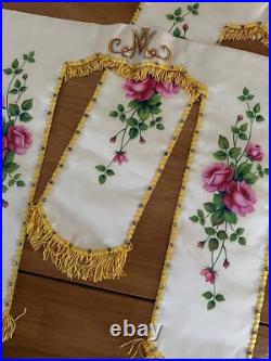 Antique French Religious Silk Altar Antependium hand painted Liturgical Fabric 1