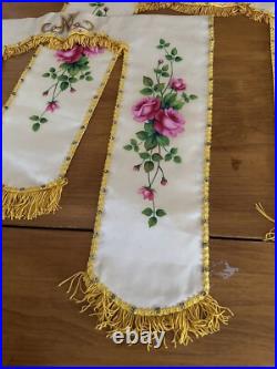 Antique French Religious Silk Altar Antependium hand painted Liturgical Fabric 1