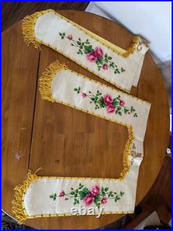 Antique French Religious Silk Altar Antependium hand painted Liturgical Fabric 1