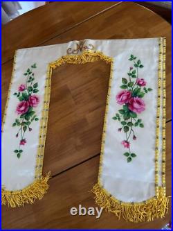 Antique French Religious Silk Altar Antependium hand painted Liturgical Fabric 1