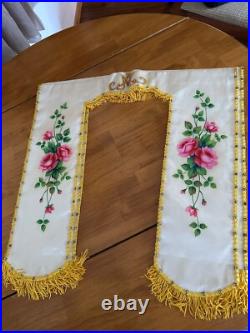 Antique French Religious Silk Altar Antependium hand painted Liturgical Fabric 1