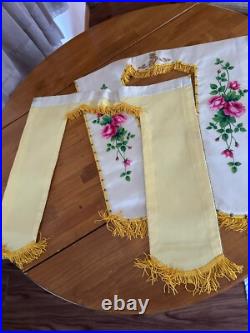 Antique French Religious Silk Altar Antependium hand painted Liturgical Fabric 1
