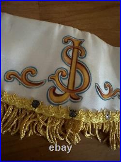Antique French Religious Silk Altar Antependium hand painted Liturgical Fabric 1
