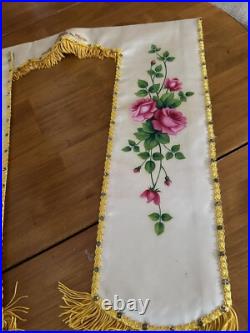 Antique French Religious Silk Altar Antependium hand painted Liturgical Fabric 1