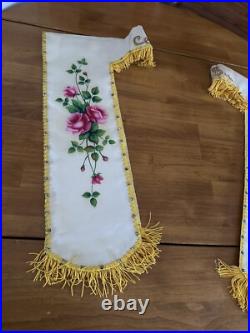 Antique French Religious Silk Altar Antependium hand painted Liturgical Fabric 1