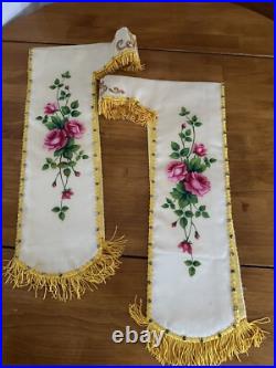 Antique French Religious Silk Altar Antependium hand painted Liturgical Fabric 1