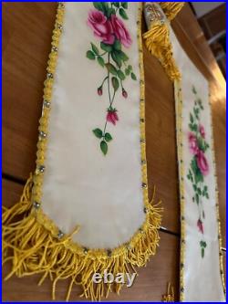 Antique French Religious Silk Altar Antependium hand painted Liturgical Fabric 1
