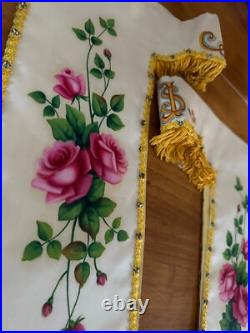 Antique French Religious Silk Altar Antependium hand painted Liturgical Fabric 1