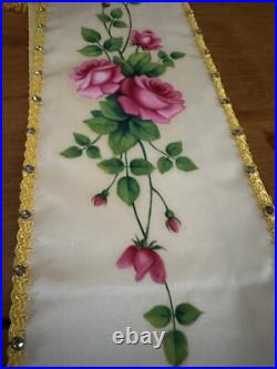 Antique French Religious Silk Altar Antependium hand painted Liturgical Fabric 1