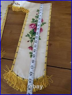Antique French Religious Silk Altar Antependium hand painted Liturgical Fabric 1