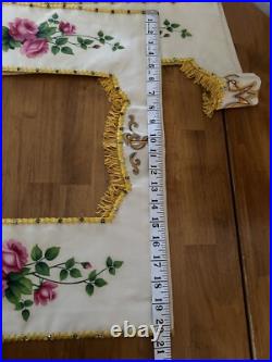 Antique French Religious Silk Altar Antependium hand painted Liturgical Fabric 1