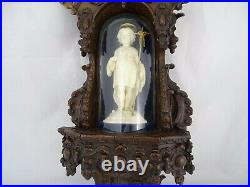 Antique French Religious Wall Chapel Carved Wood Jesus Child Carved Meerschaum