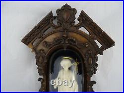 Antique French Religious Wall Chapel Carved Wood Jesus Child Carved Meerschaum