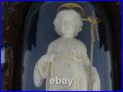 Antique French Religious Wall Chapel Carved Wood Jesus Child Carved Meerschaum