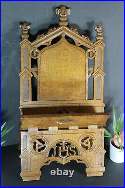 Antique French Religious altar church bible stand lectern Wood carved