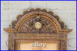 Antique French Religious wood carved painting Frame sacred heart christ rare