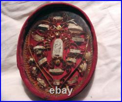 Antique French Reliquary 19 Relics inc St. Therese & Figurine of Virgin Mary Antique French Reliquary 19 Relics inc St. Therese & Figurine of Virgin Mary