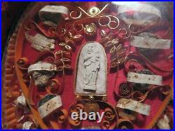 Antique French Reliquary 19 Relics inc St. Therese & Figurine of Virgin Mary Antique French Reliquary 19 Relics inc St. Therese & Figurine of Virgin Mary