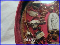 Antique French Reliquary 19 Relics inc St. Therese & Figurine of Virgin Mary Antique French Reliquary 19 Relics inc St. Therese & Figurine of Virgin Mary