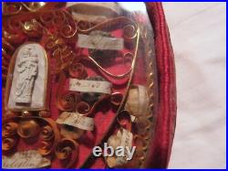Antique French Reliquary 19 Relics inc St. Therese & Figurine of Virgin Mary Antique French Reliquary 19 Relics inc St. Therese & Figurine of Virgin Mary