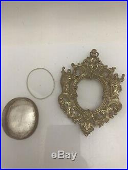 Antique French Reliquary Bronze Frame Saints Angels Crystal Religious