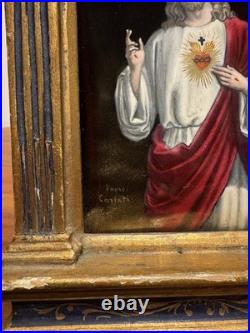 Antique French Sacred Heart of Jesus Religious Shrine Gilt Wood Bouasse Jeune