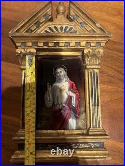 Antique French Sacred Heart of Jesus Religious Shrine Gilt Wood Bouasse Jeune