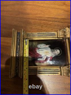 Antique French Sacred Heart of Jesus Religious Shrine Gilt Wood Bouasse Jeune
