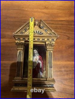 Antique French Sacred Heart of Jesus Religious Shrine Gilt Wood Bouasse Jeune