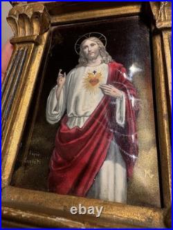 Antique French Sacred Heart of Jesus Religious Shrine Gilt Wood Bouasse Jeune