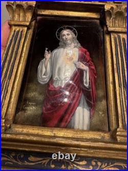 Antique French Sacred Heart of Jesus Religious Shrine Gilt Wood Bouasse Jeune