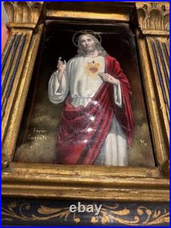 Antique French Sacred Heart of Jesus Religious Shrine Gilt Wood Bouasse Jeune