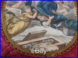 Antique French Silk Embroidery Processional Banner Religious Wall Hanging
