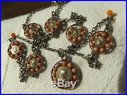 Antique French Silver Red Coral Collar Religious Necklace Medals Christ & Virgin