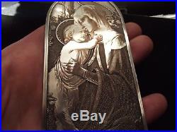 Antique French Silver palted Religious Plaque Virgin & Child Medal signed Wicker