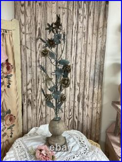 Antique French Victorian Metal tole Flowers Religious decor