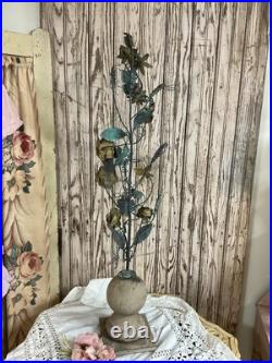 Antique French Victorian Metal tole Flowers Religious decor