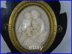 Antique French-Wood Frame Meerschaum -Holy Water Font 19 th Religious Scene