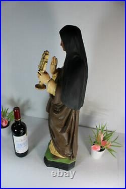 Antique French XL Rare chalkware statue saint clara Religious church