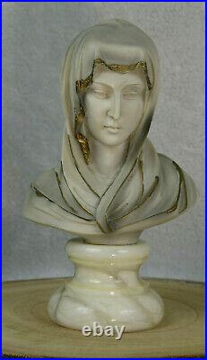 Antique French alabaster virgin mary Statue sculpure bust religious