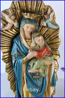Antique French ceramic chalk madonna child statue religious angels