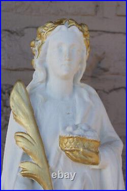 Antique French ceramic statue of SAINT IRENE rare religious