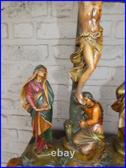 Antique French chalk XL group calvary religious statue