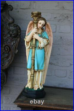 Antique French chalk archangel Statue candle holder Religious altar