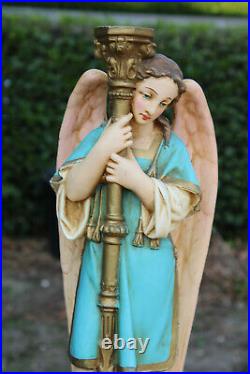Antique French chalk archangel Statue candle holder Religious altar