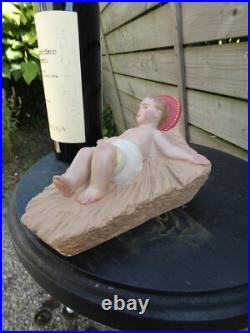 Antique French chalk nativity baby jesus statue religious