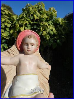 Antique French chalk nativity baby jesus statue religious