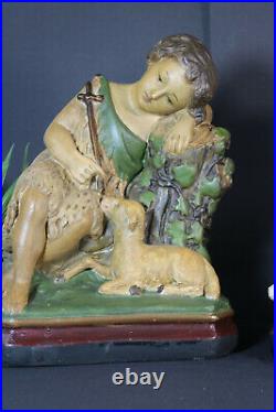 Antique French chalkware Jesus john baptist Figurine statue religious