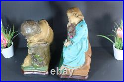 Antique French chalkware Jesus john baptist Figurine statue religious
