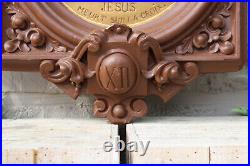 Antique French chalkware XL Cross station Relief very detailed religious panel
